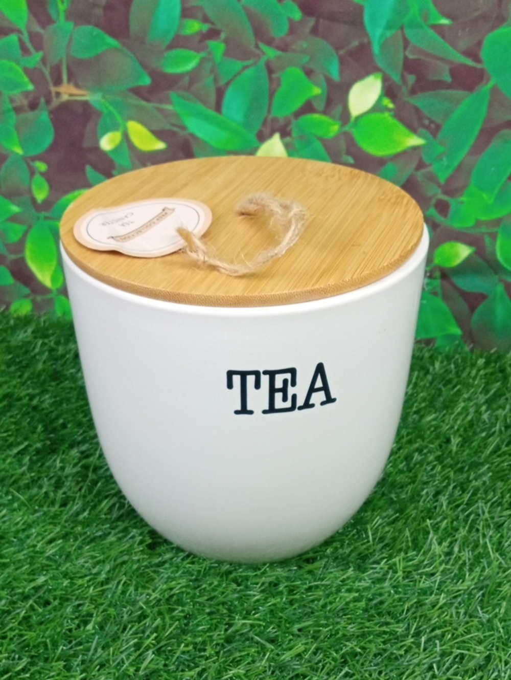 🏠🍒 Tea Canister Jar with Bamboo Lid - White